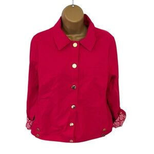 Chico’s Roll Tab Snap Down Jacket Fuchsia 0